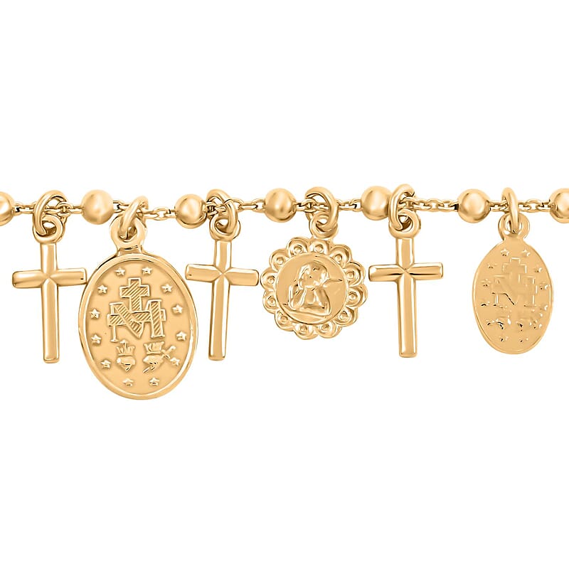 14K Yellow Gold Over Sterling Silver Virgin Mary & Crosses Beaded Rosary Bracelet (8.00 In) 10.15 Grams