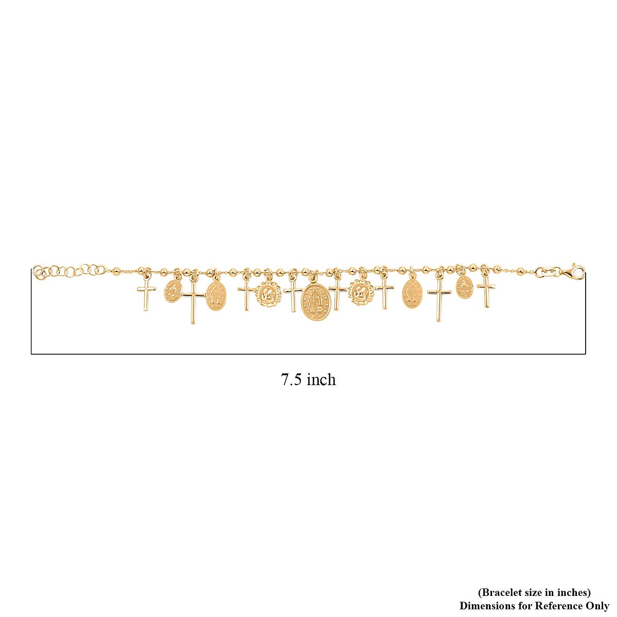 14K Yellow Gold Over Sterling Silver Virgin Mary & Crosses Beaded Rosary Bracelet (8.00 In) 10.15 Grams image number 4