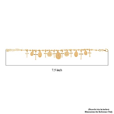 14K Yellow Gold Over Sterling Silver Virgin Mary & Crosses Beaded Rosary Bracelet (8.00 In) 10.15 Grams
