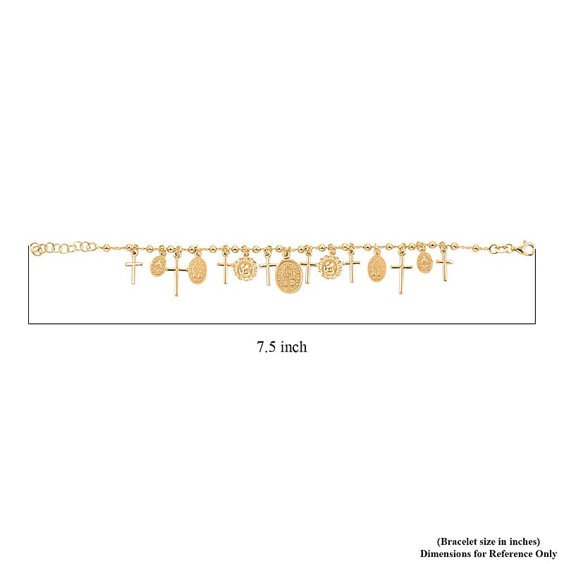 14K Yellow Gold Over Sterling Silver Virgin Mary & Crosses Beaded Rosary Bracelet (8.00 In) 10.15 Grams