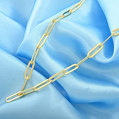 14K Yellow Gold Over Sterling Silver 4mm Paper Clip Chain Necklace 18 Inches 9.7 Grams