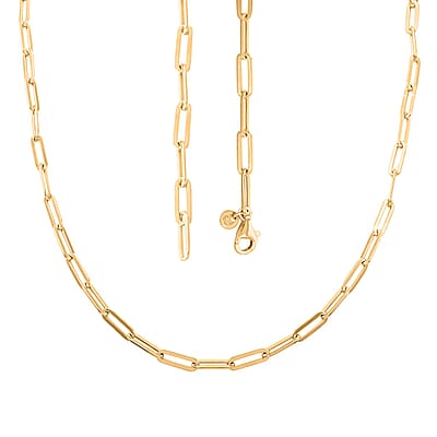 14K Yellow Gold Over Sterling Silver 4mm Paper Clip Chain Necklace 18 Inches 9.7 Grams