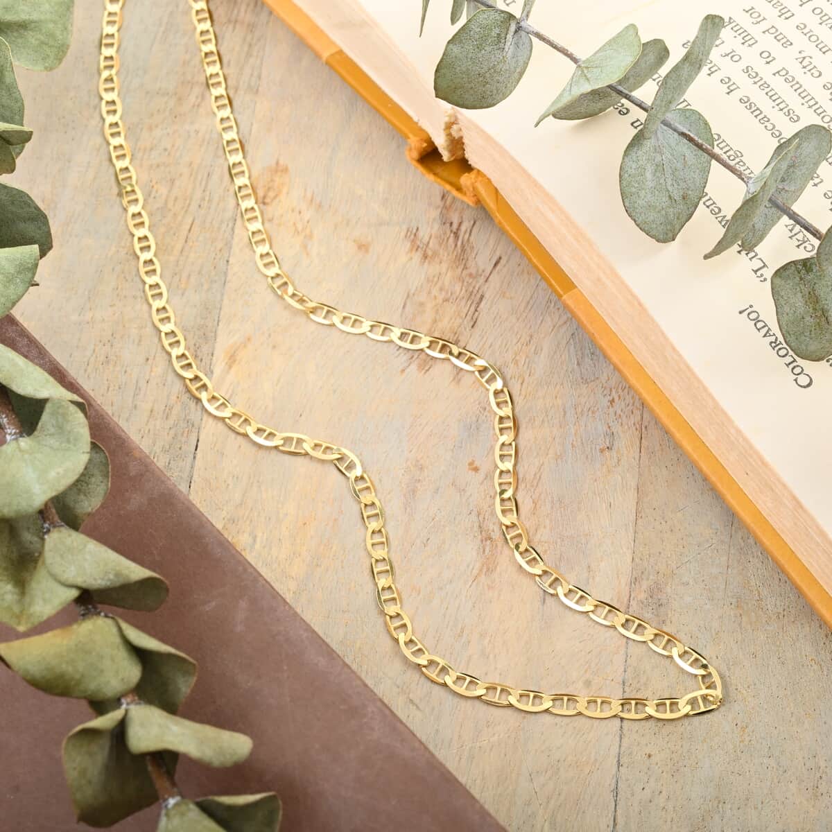 14K Yellow Gold Over Sterling Silver 3.60mm Flat Mariner Chain Necklace 18 Inches 6 Grams image number 1
