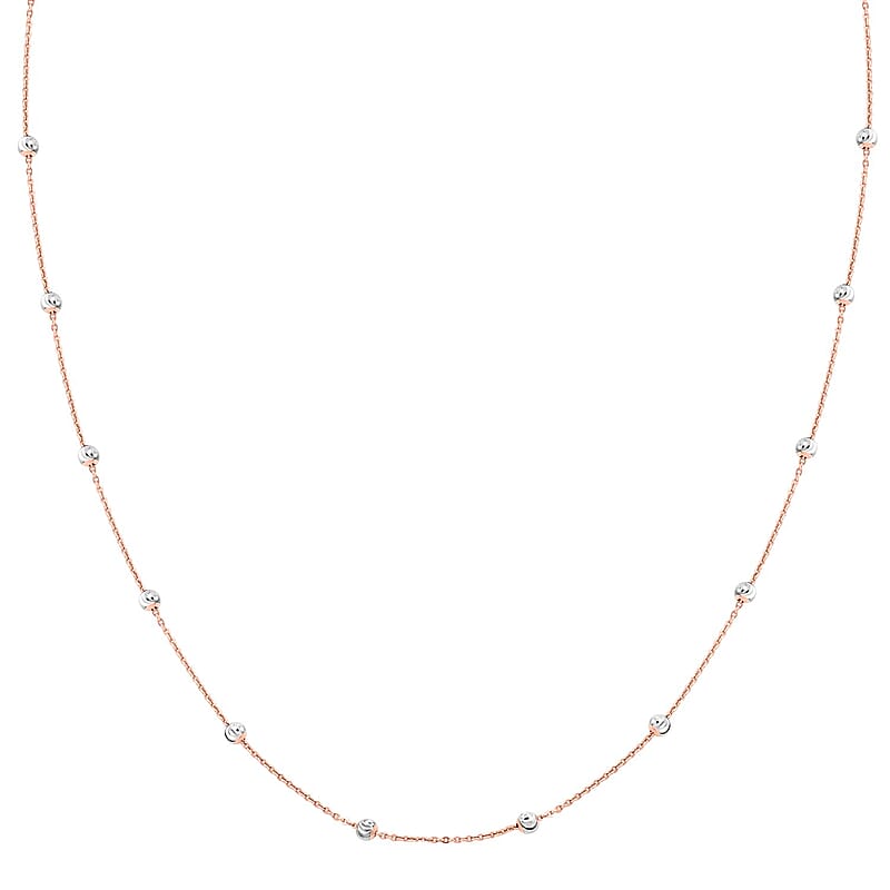 14K Rose Gold and Platinum Over Sterling Silver 3mm Moon by The Yard Chain Necklace 18 Inches 2.45 Grams