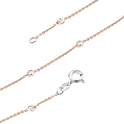 14K Rose Gold and Platinum Over Sterling Silver 3mm Moon by The Yard Chain Necklace 18 Inches 2.45 Grams