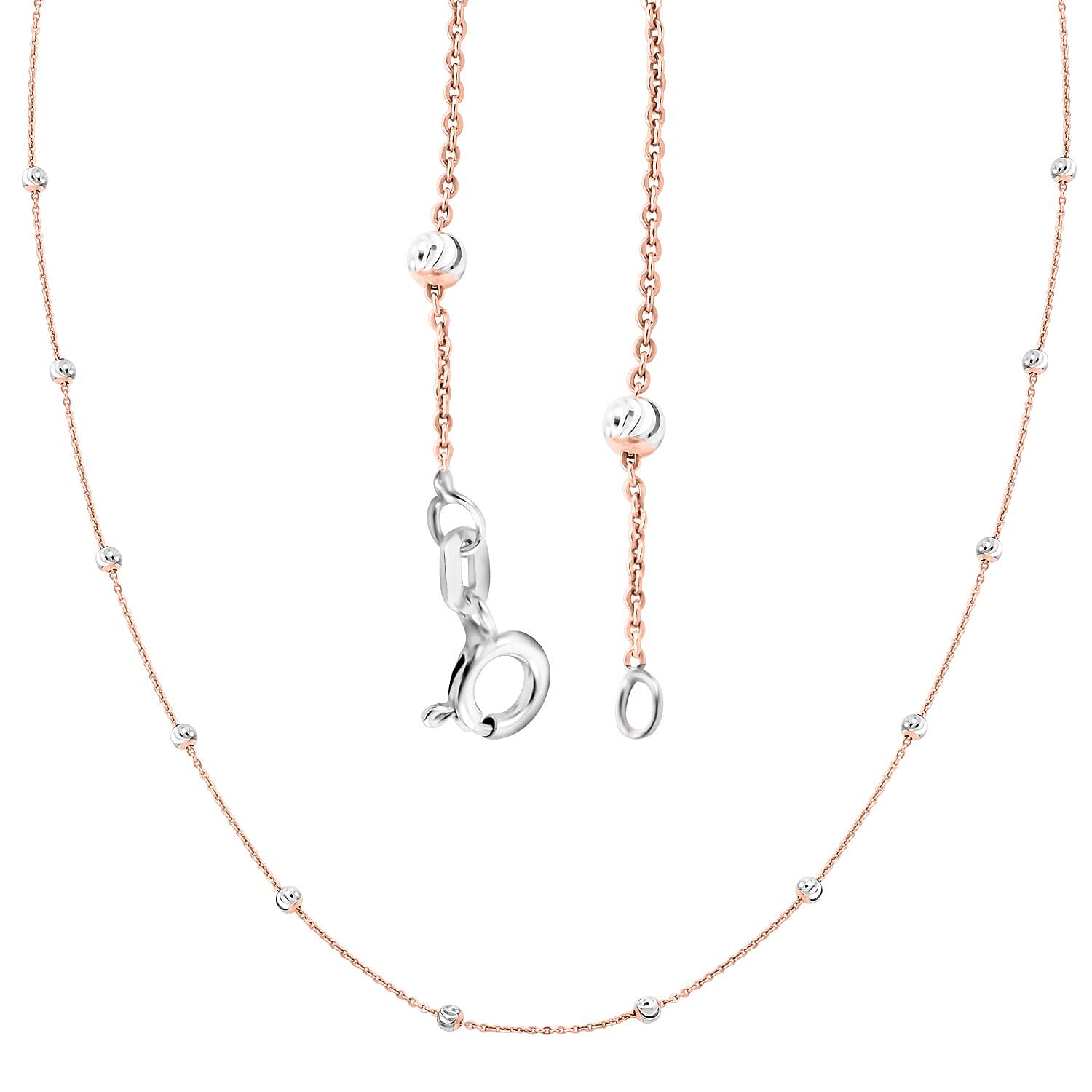 14K Rose Gold and Platinum Over Sterling Silver 3mm Moon by The Yard Chain Necklace 18 Inches 2.45 Grams