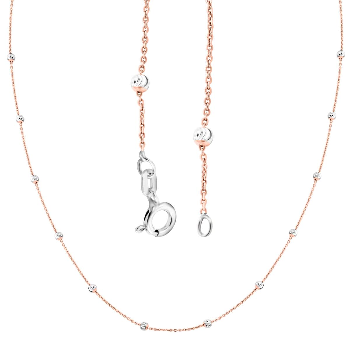 14K Rose Gold and Platinum Over Sterling Silver 3mm Moon by The Yard Chain Necklace 18 Inches 2.45 Grams image number 3