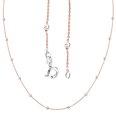 14K Rose Gold and Platinum Over Sterling Silver 3mm Moon by The Yard Chain Necklace 18 Inches 2.45 Grams