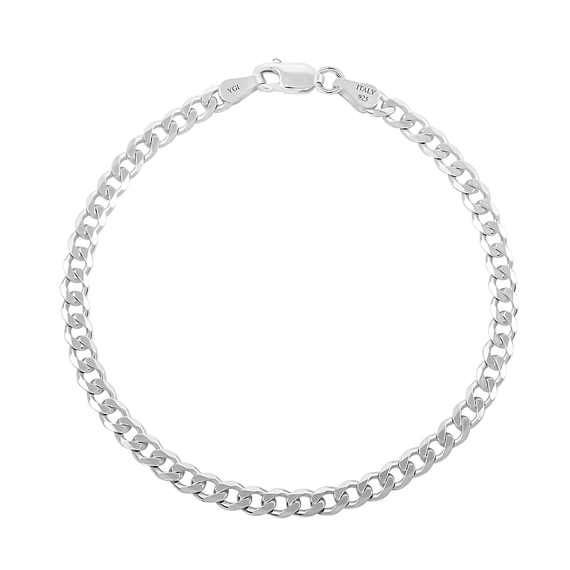 Sterling Silver 4mm Curb Chain Bracelet (7.25 In) 4.20 Grams