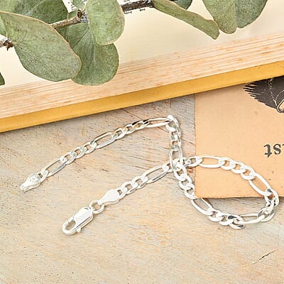 Sterling Silver 4mm Figaro Chain Bracelet (7.25 In) 4 Grams