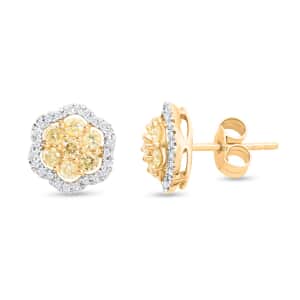 14K Yellow Gold Natural Yellow and White Diamond I2-I3 Earrings 0.75 ctw