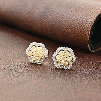 14K Yellow Gold Natural Yellow and White Diamond I2-I3 Earrings 0.75 ctw