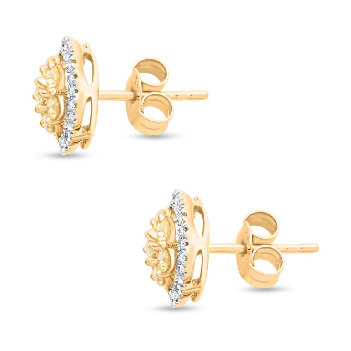 14K Yellow Gold Natural Yellow and White Diamond I2-I3 Earrings 0.75 ctw image number 3