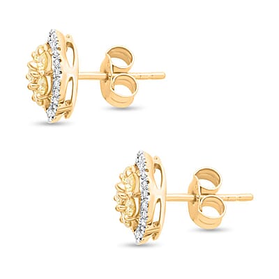 14K Yellow Gold Natural Yellow and White Diamond I2-I3 Earrings 0.75 ctw