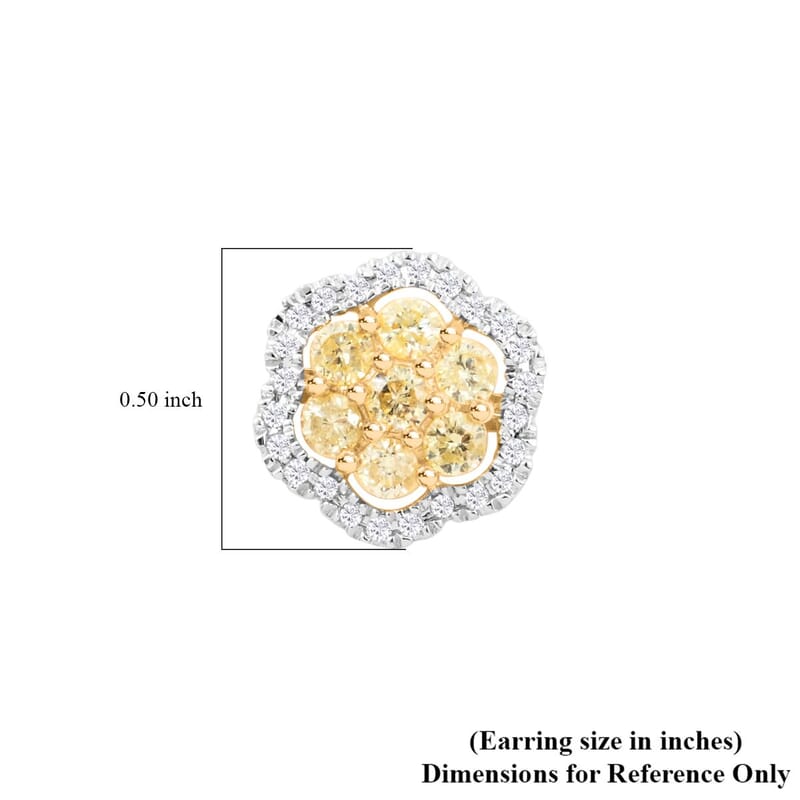 14K Yellow Gold Natural Yellow and White Diamond I2-I3 Earrings 0.75 ctw