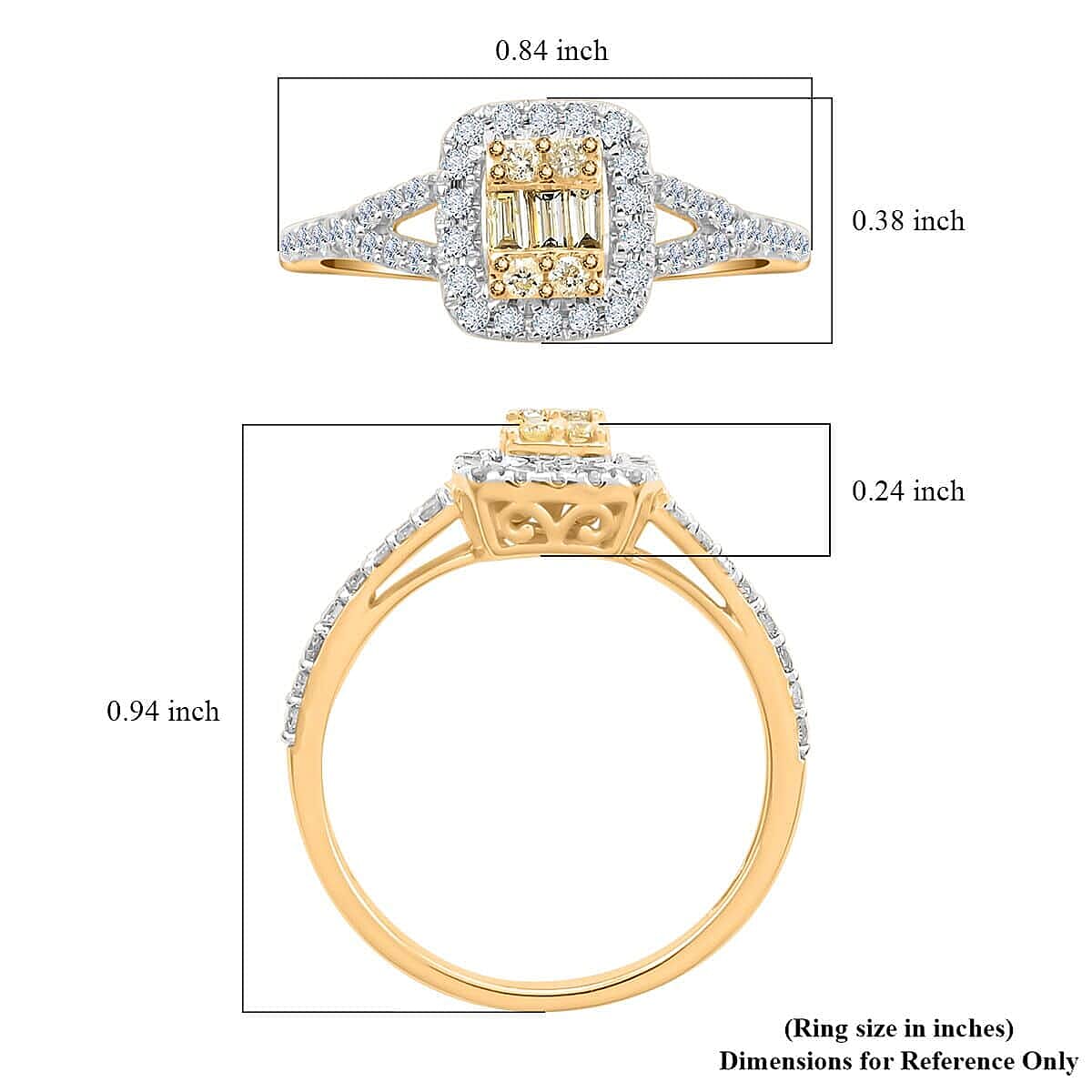 Natural Yellow and White Diamond 0.50 ctw Ring in 14K Yellow Gold (Size 10.0)
