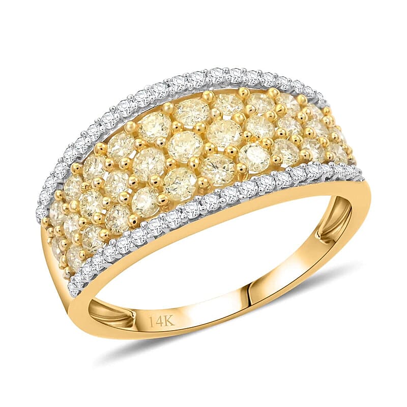 Natural Yellow and White Diamond I2-I3 1.00 ctw Ring in 14K Yellow Gold (Size 10.0)