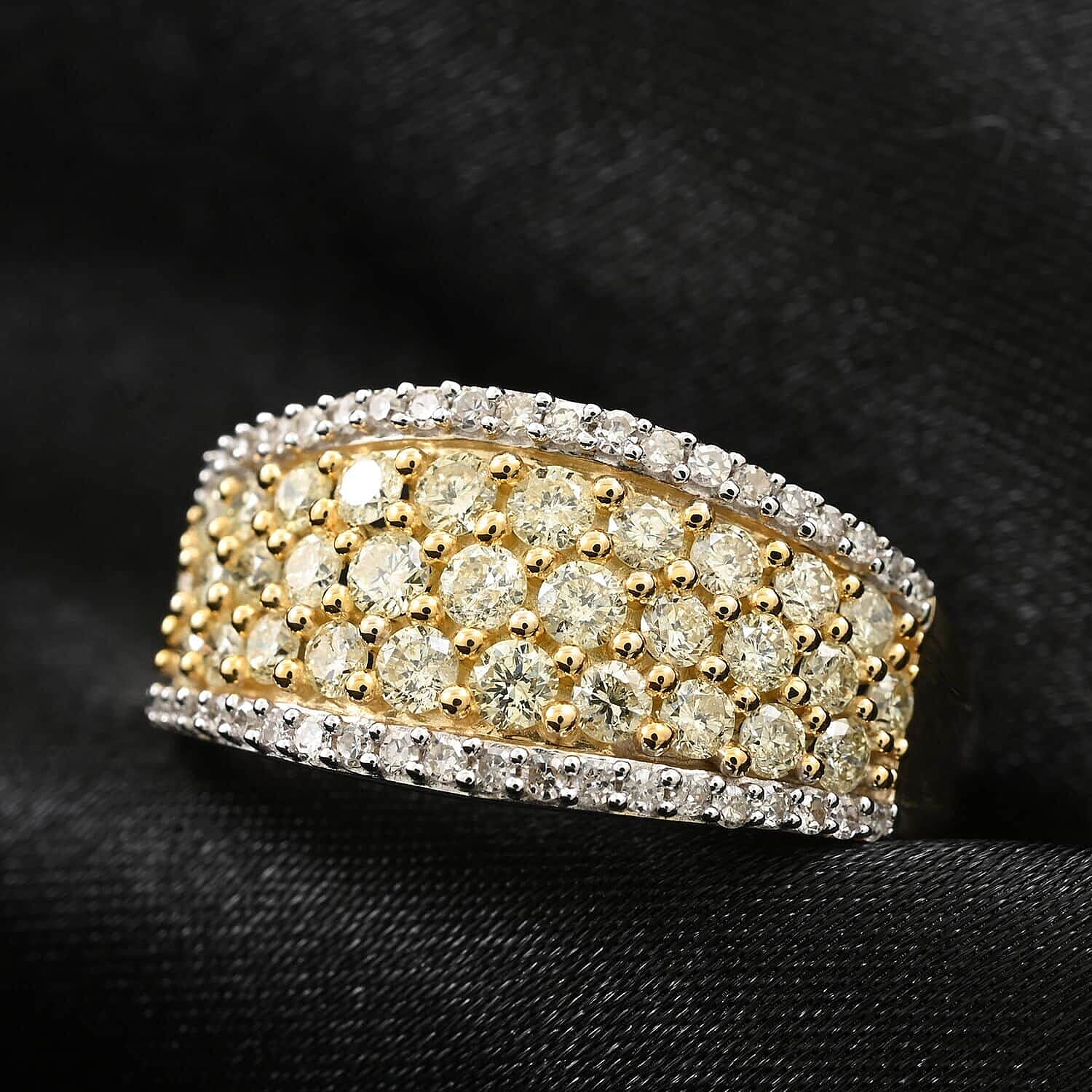 Natural Yellow and White Diamond I2-I3 1.00 ctw Ring in 14K Yellow Gold (Size 10.0)