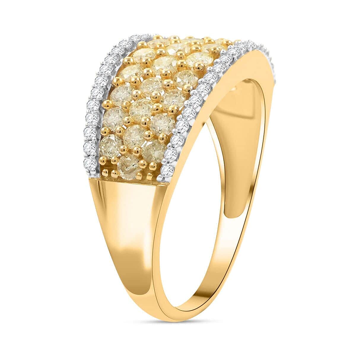 Natural Yellow and White Diamond I2-I3 1.00 ctw Ring in 14K Yellow Gold (Size 10.0)