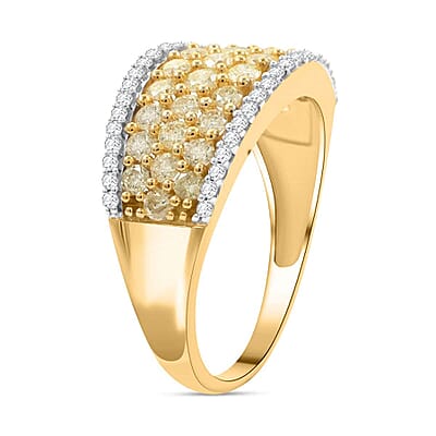 Natural Yellow and White Diamond I2-I3 1.00 ctw Ring in 14K Yellow Gold (Size 10.0)