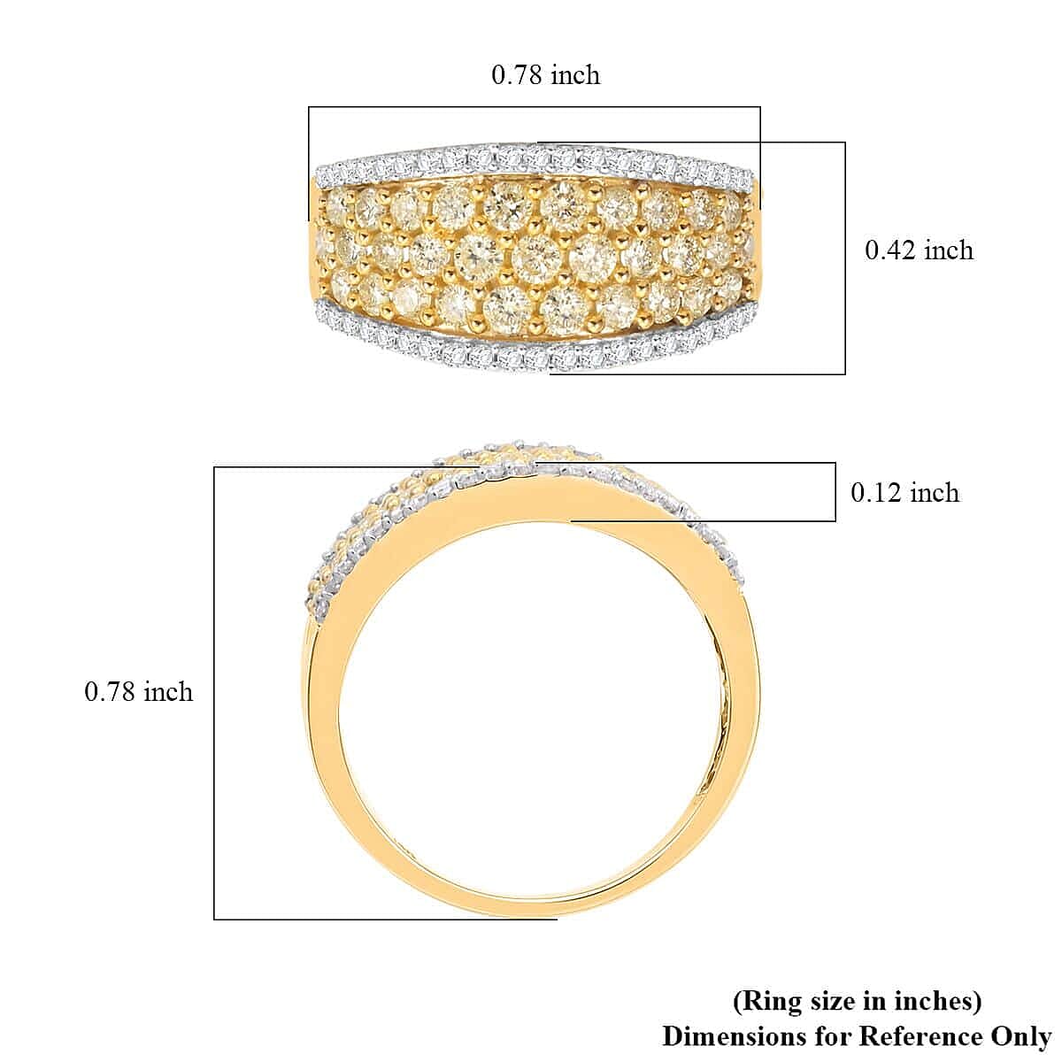 Natural Yellow and White Diamond I2-I3 1.00 ctw Ring in 14K Yellow Gold (Size 10.0)