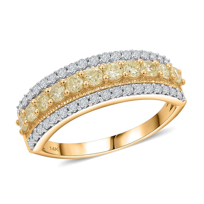 14K Yellow Gold Natural Yellow and White Diamond I2-I3 Ring (Size 10.0) 1.00 ctw