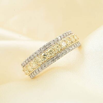 14K Yellow Gold Natural Yellow and White Diamond I2-I3 Ring (Size 10.0) 1.00 ctw
