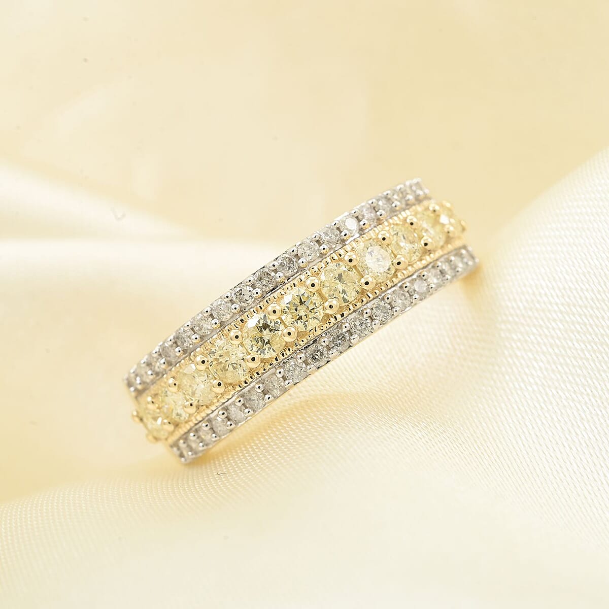 14K Yellow Gold Natural Yellow and White Diamond I2-I3 Ring (Size 7.0) 1.00 ctw image number 1