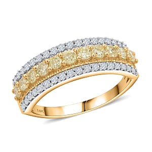 14K Yellow Gold Natural Yellow and White Diamond I2-I3 Ring (Size 8.0) 1.00 ctw