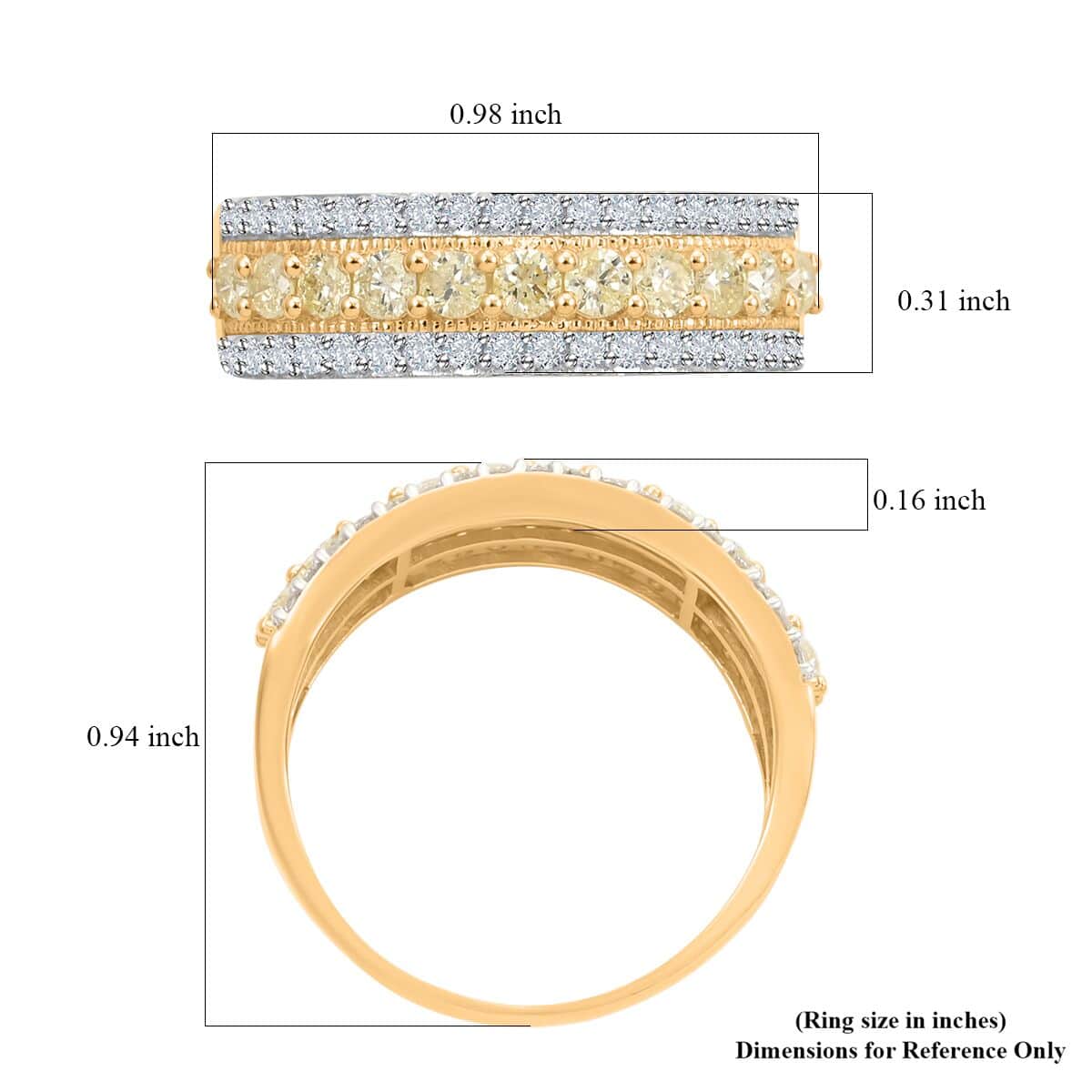 14K Yellow Gold Natural Yellow and White Diamond I2-I3 Ring (Size 8.0) 1.00 ctw image number 5