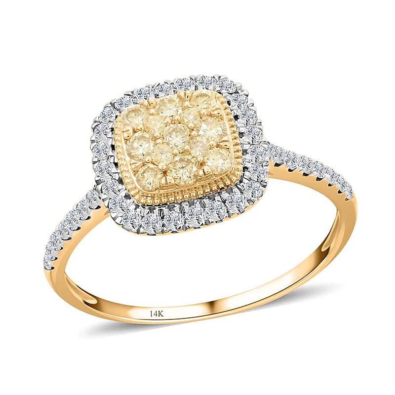 14K Yellow Gold Natural Yellow and White Diamond Ring (Size 10.0) 1.00 ctw