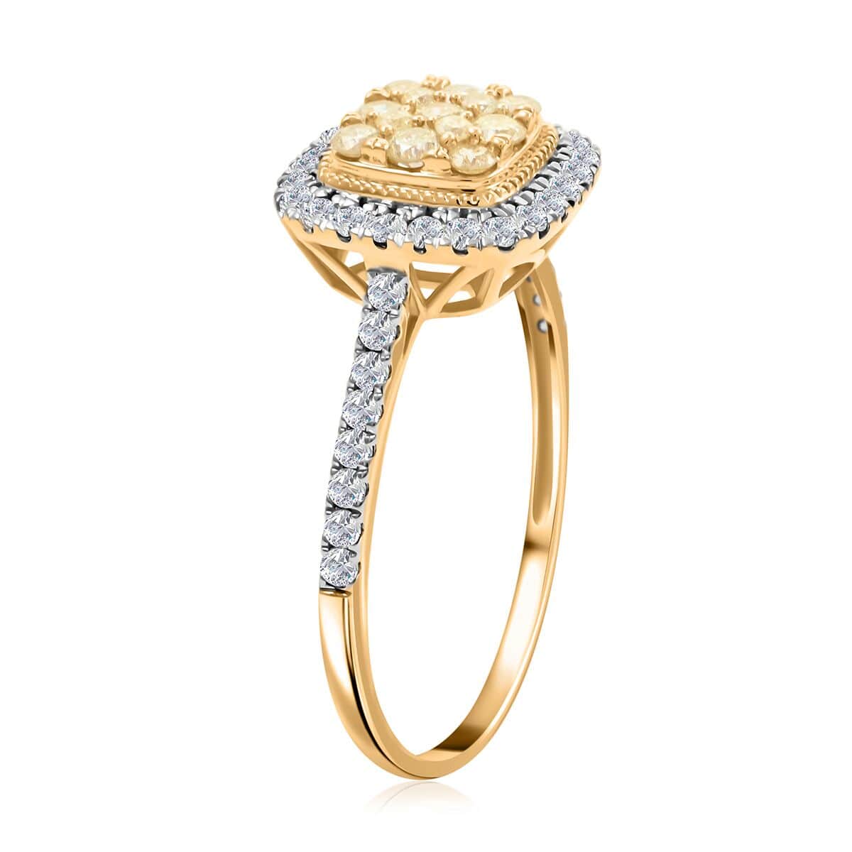 14K Yellow Gold Natural Yellow and White Diamond Ring (Size 6.0) 1.00 ctw image number 3