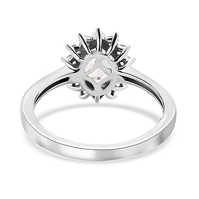 Rainbow Moonstone and White Zircon Ring in Platinum Over Sterling Silver (Size 5.0) 1.15 ctw