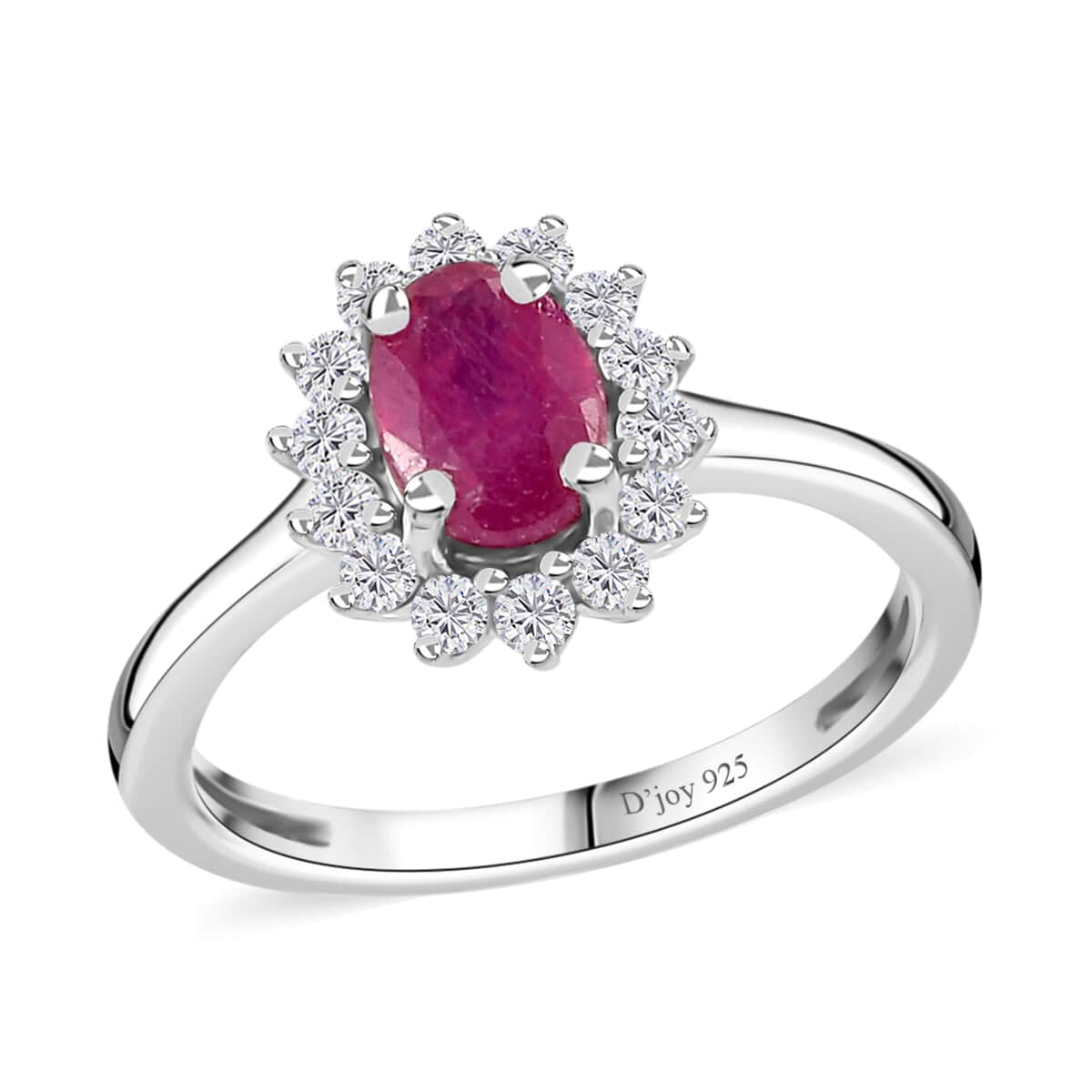 Niassa Ruby (FF) and White Zircon Sunburst Ring in Platinum Over Sterling Silver (Size 5.0) 1.70 ctw image number 0