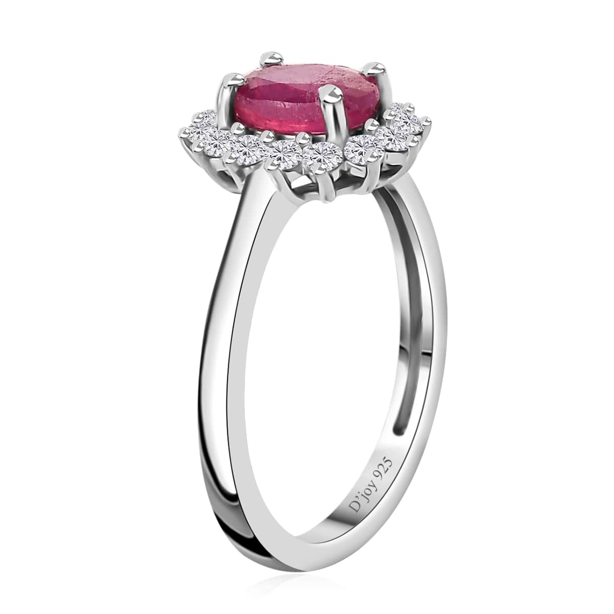 Niassa Ruby (FF) and White Zircon Sunburst Ring in Platinum Over Sterling Silver (Size 6.0) 1.70 ctw image number 3