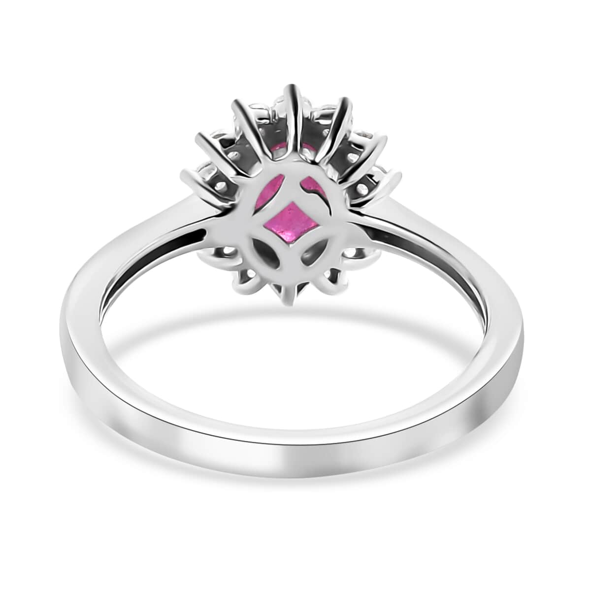 Niassa Ruby (FF) and White Zircon Sunburst Ring in Platinum Over Sterling Silver (Size 6.0) 1.70 ctw image number 4