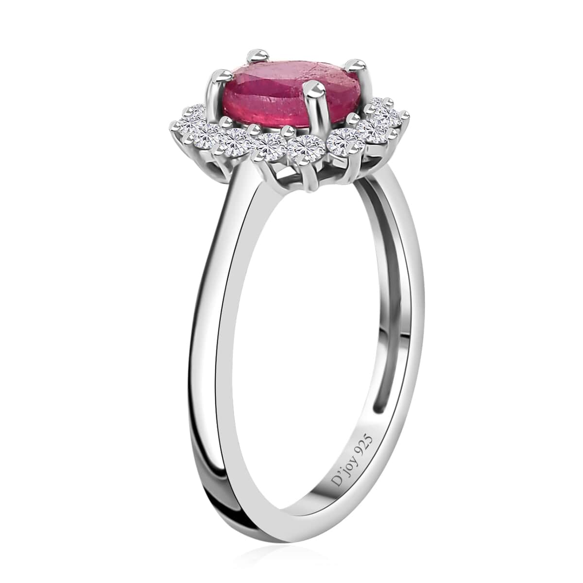 Niassa Ruby (FF) and White Zircon Sunburst Ring in Platinum Over Sterling Silver (Size 7.0) 1.70 ctw image number 3