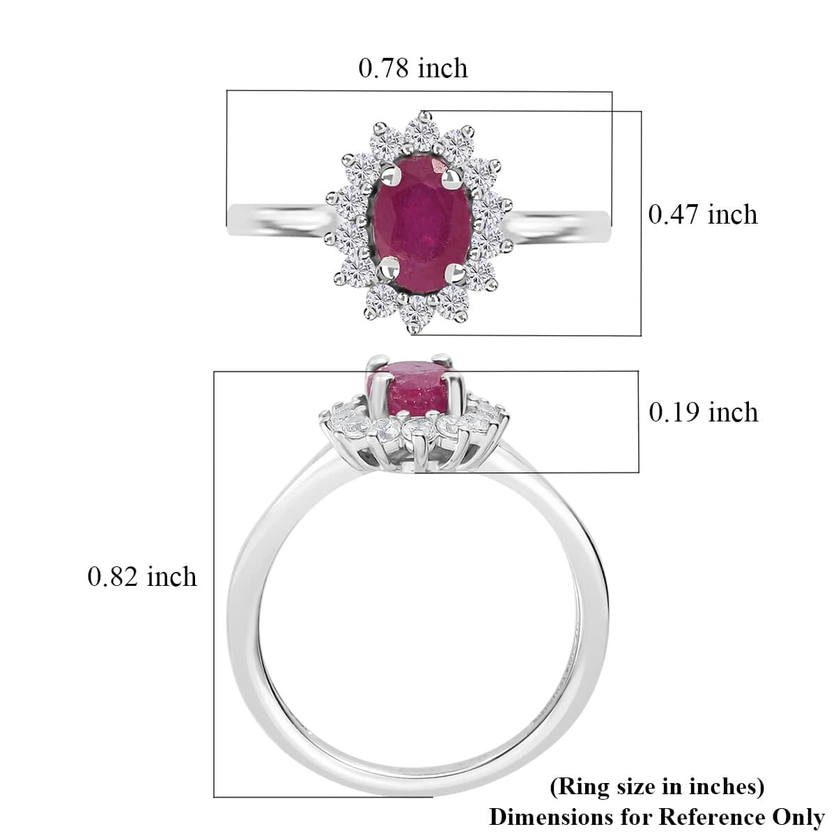 Niassa Ruby (FF) and White Zircon Sunburst Ring in Platinum Over Sterling Silver (Size 7.0) 1.70 ctw image number 5