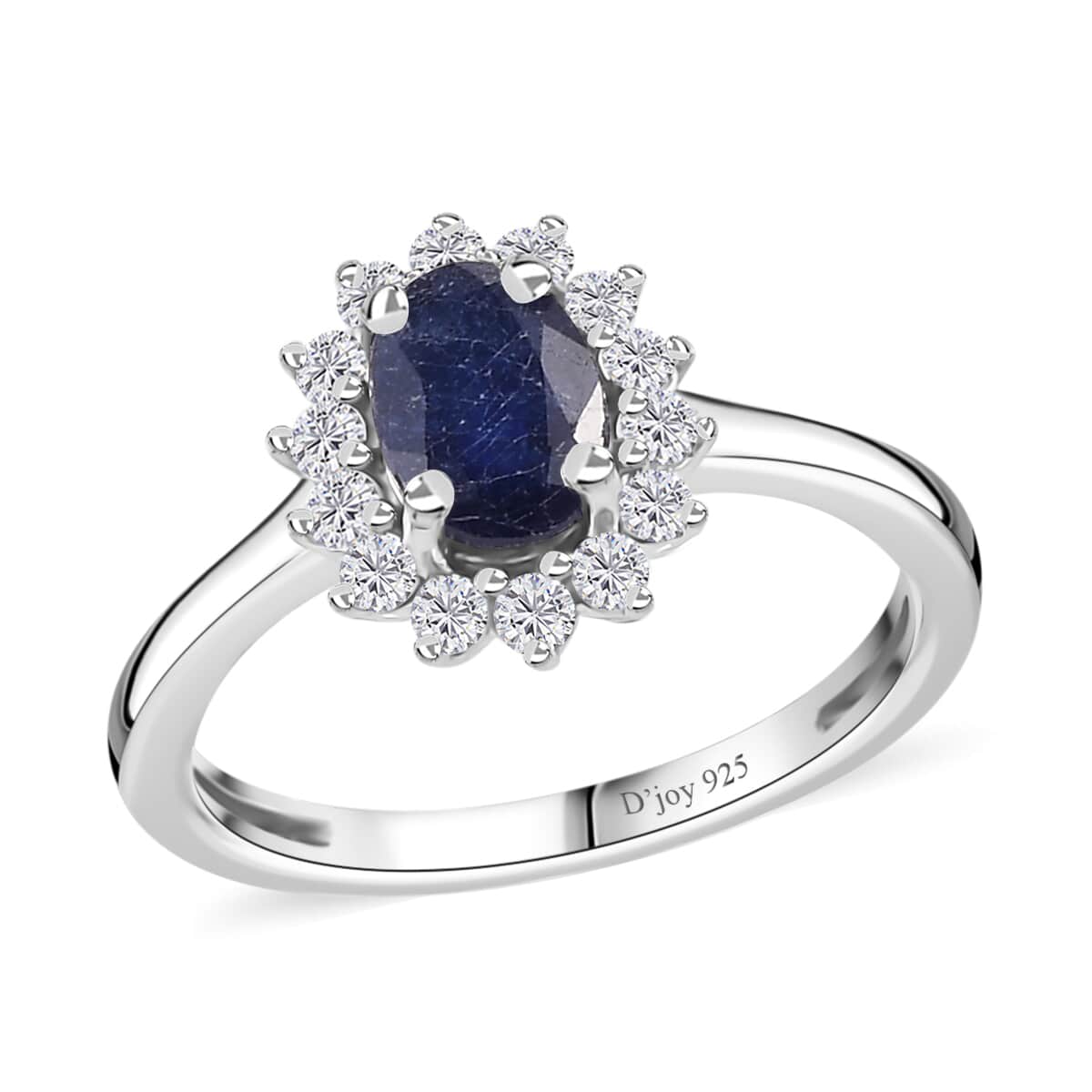 Masoala Sapphire (D) and White Zircon Sunburst Ring in Platinum Over Sterling Silver (Size 5.0) 1.75 ctw image number 0