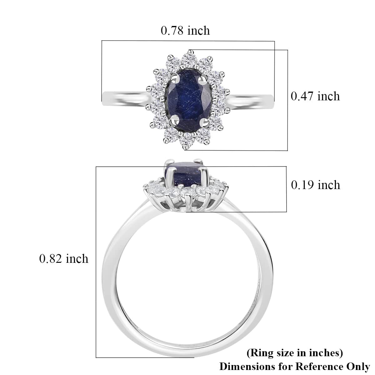 Masoala Sapphire (D) and White Zircon Sunburst Ring in Platinum Over Sterling Silver (Size 5.0) 1.75 ctw image number 5