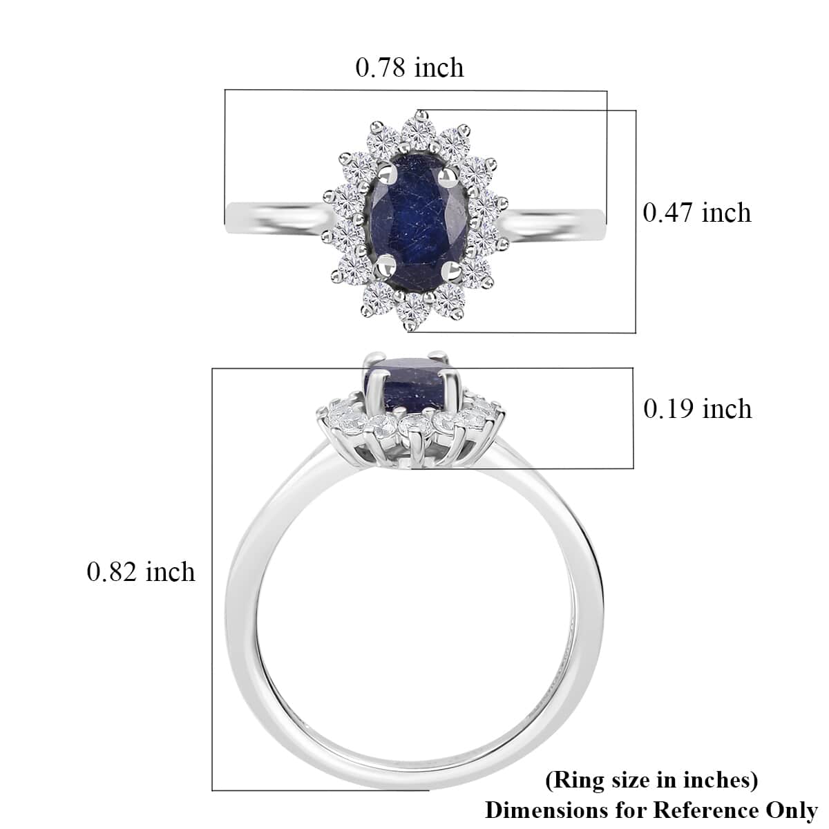 Masoala Sapphire (D) and White Zircon Sunburst Ring in Platinum Over Sterling Silver (Size 6.0) 1.75 ctw image number 5