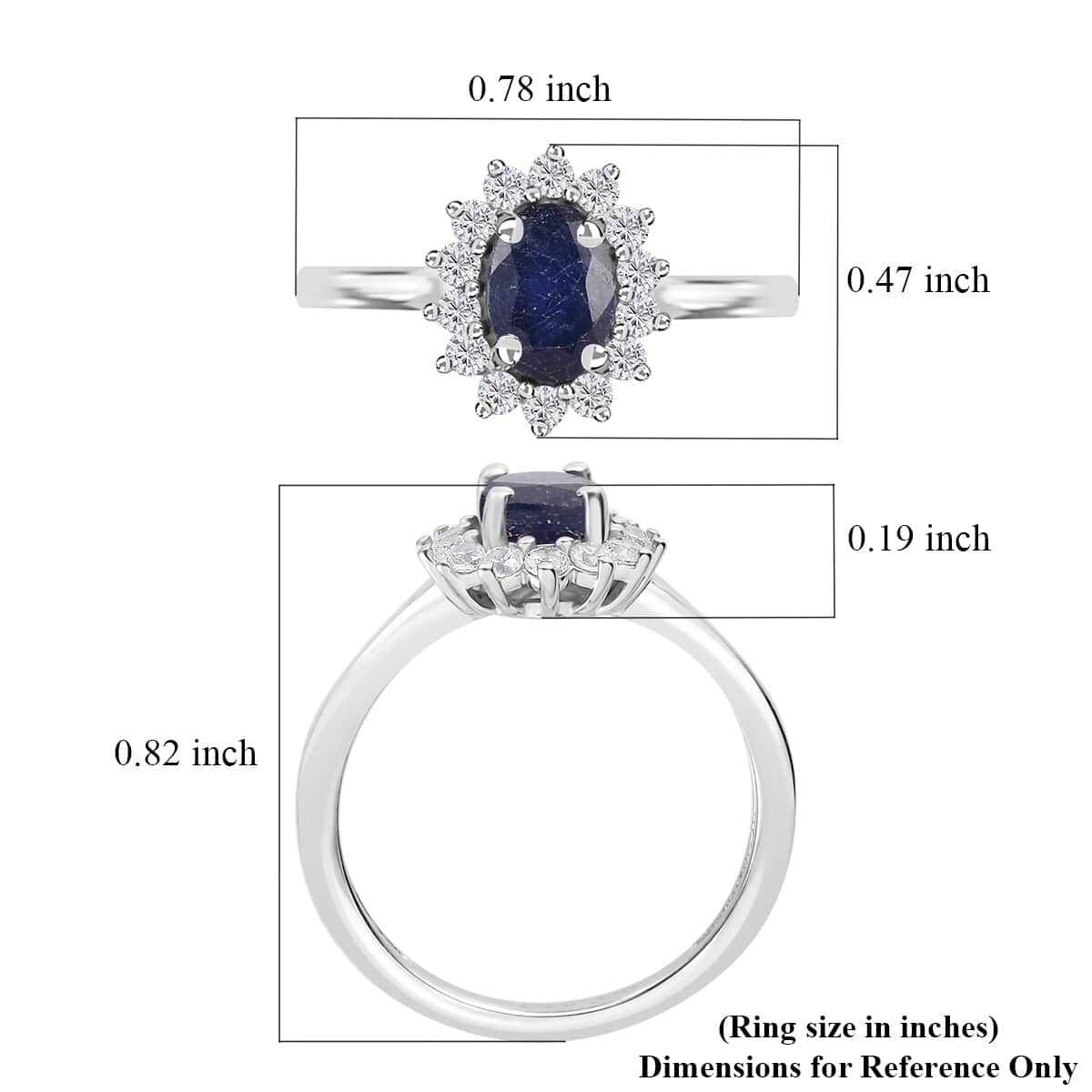 Masoala Sapphire (D) and White Zircon Sunburst Ring in Platinum Over Sterling Silver (Size 7.0) 1.75 ctw image number 5