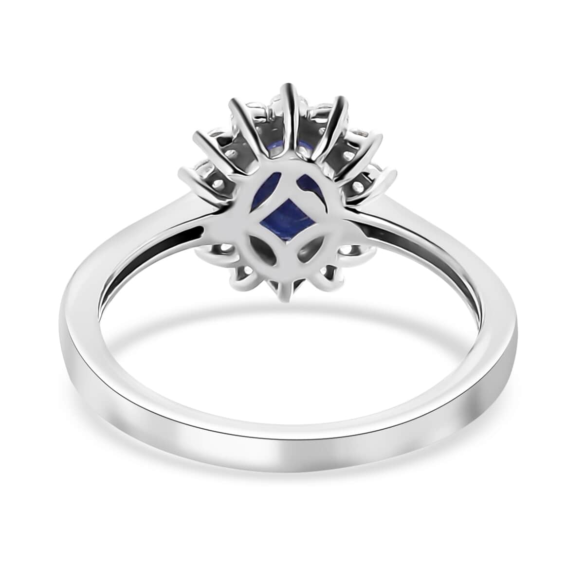 Masoala Sapphire (D) and White Zircon Sunburst Ring in Platinum Over Sterling Silver (Size 9.0) 1.75 ctw image number 4