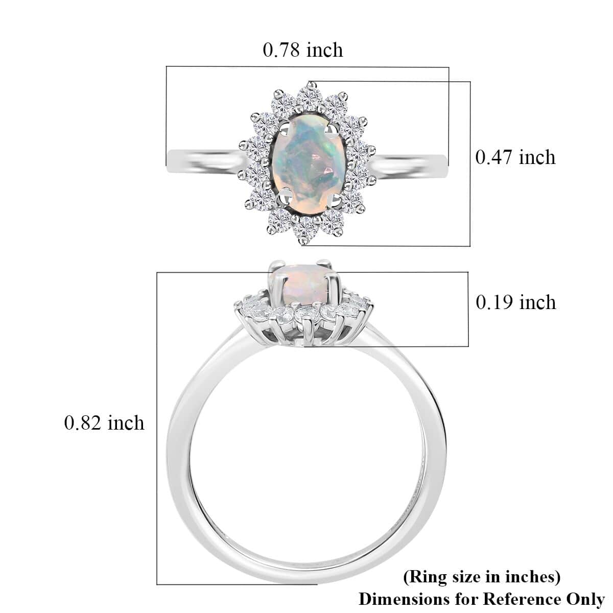 Ethiopian Welo Opal and White Zircon Sunburst Ring in Platinum Over Sterling Silver (Size 7.0) 1.10 ctw image number 6