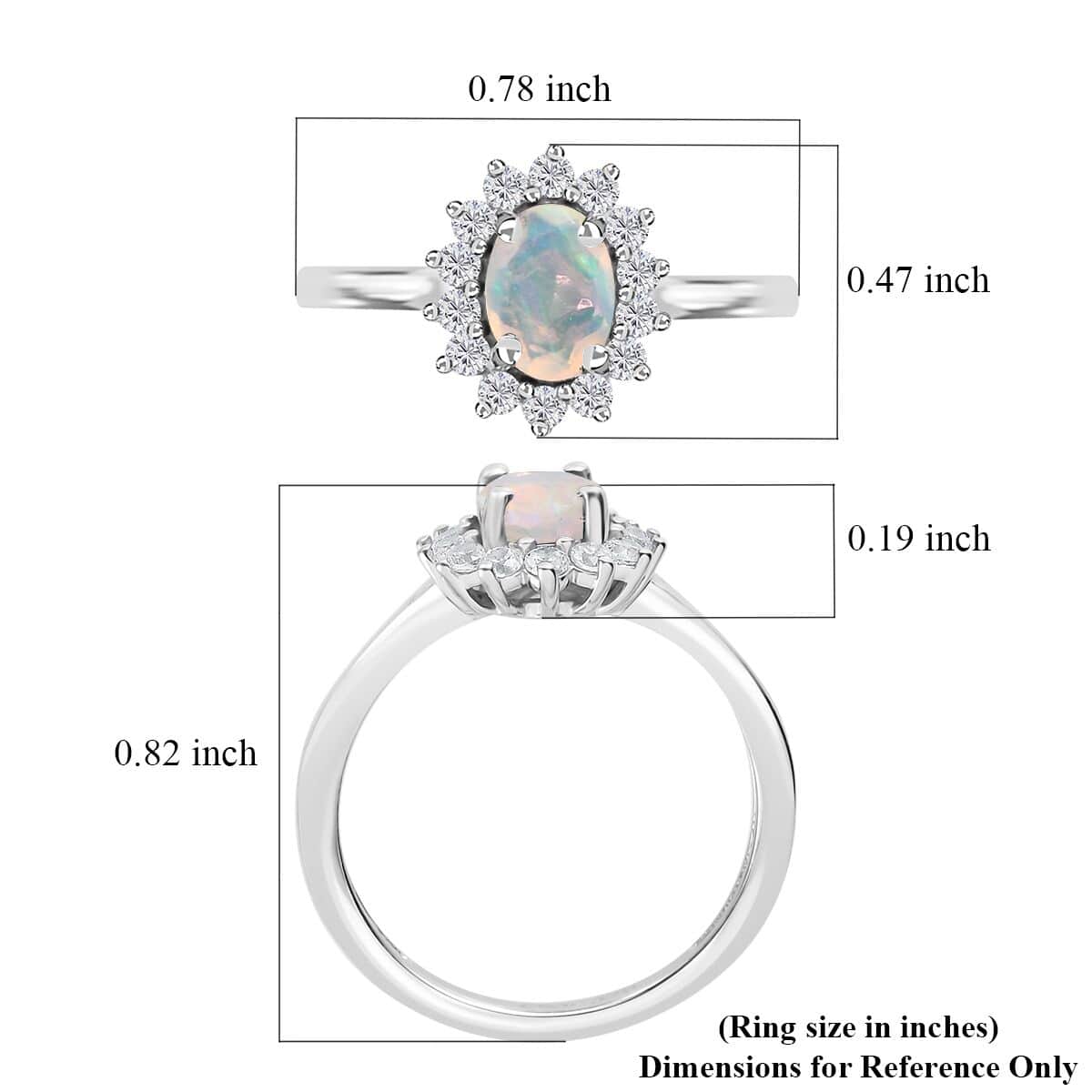 Ethiopian Welo Opal and White Zircon Sunburst Ring in Platinum Over Sterling Silver (Size 8.0) 1.10 ctw image number 6