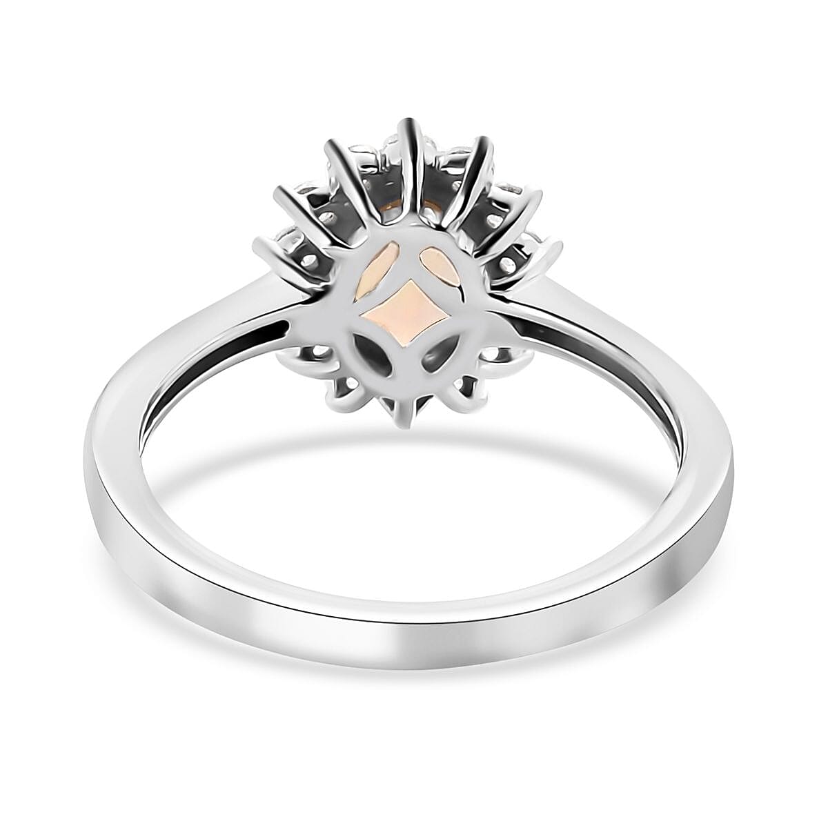 Ethiopian Welo Opal and White Zircon Sunburst Ring in Platinum Over Sterling Silver (Size 9.0) 1.10 ctw