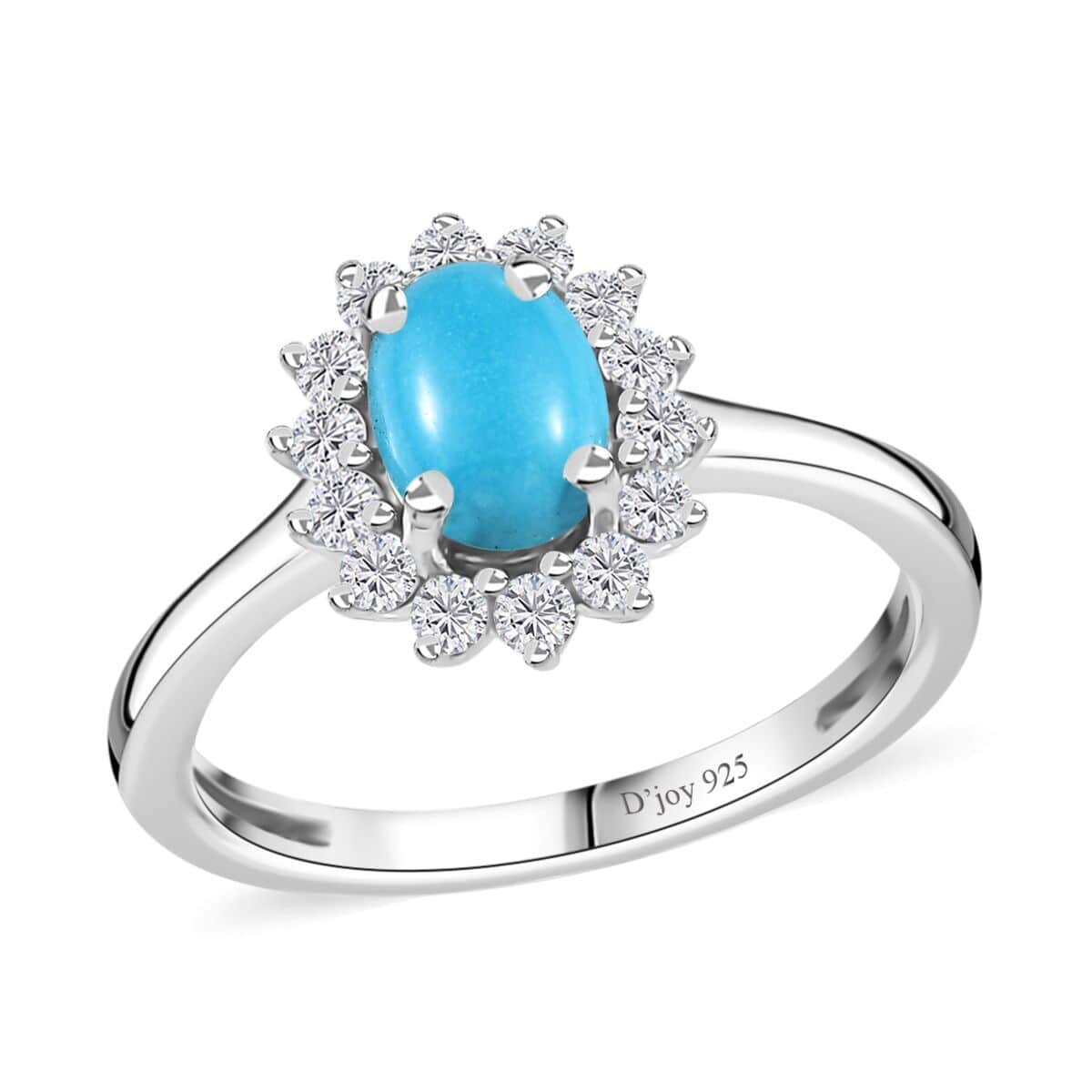 Sleeping Beauty Turquoise and White Zircon Sunburst Ring in Platinum Over Sterling Silver (Size 7.0) 1.25 ctw image number 0