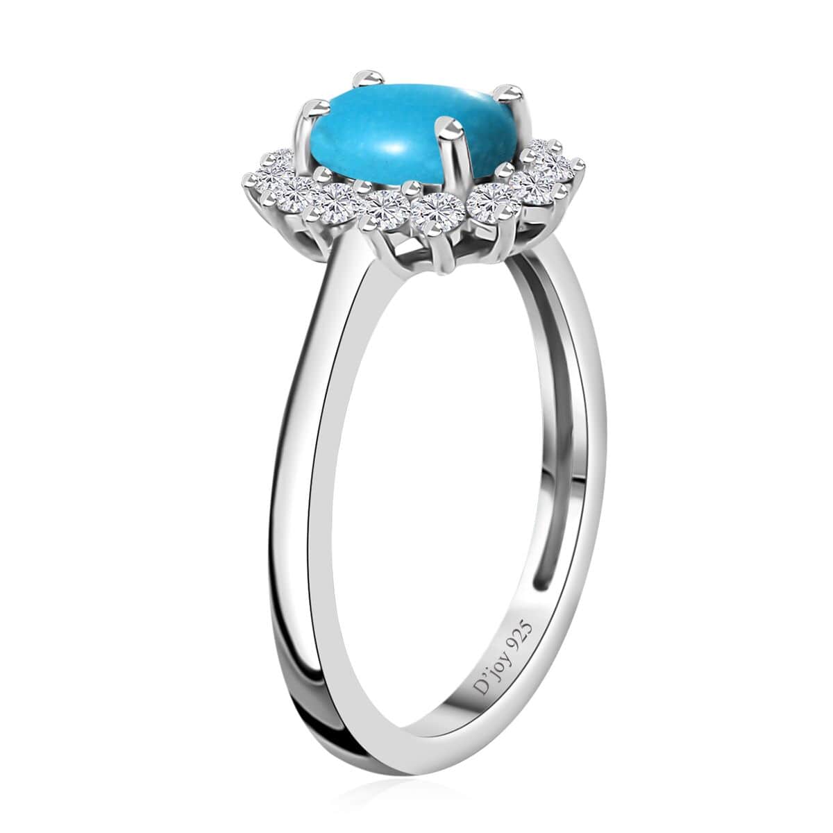 Sleeping Beauty Turquoise and White Zircon Sunburst Ring in Platinum Over Sterling Silver (Size 7.0) 1.25 ctw image number 3