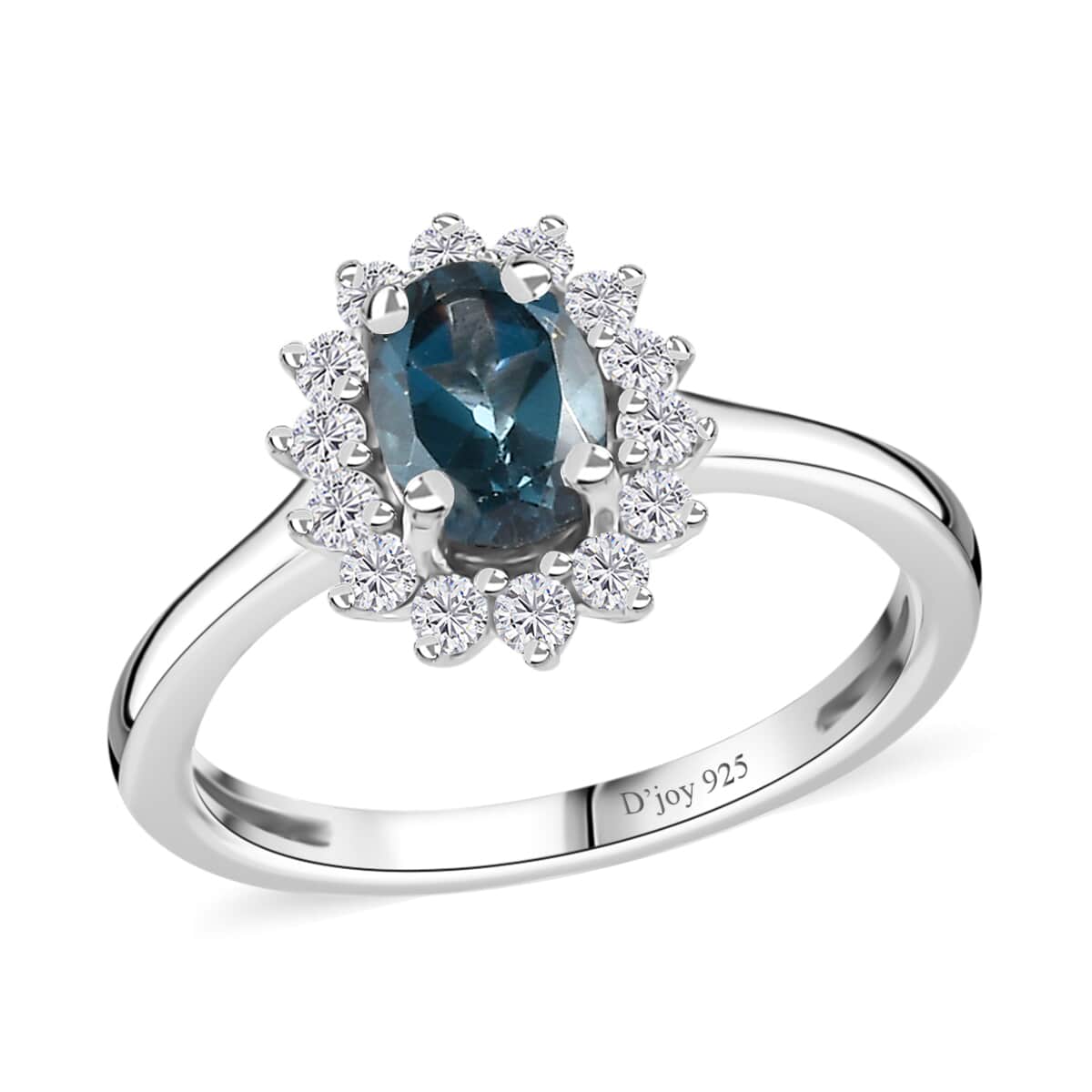 London Blue Topaz and White Zircon Sunburst Ring in Platinum Over Sterling Silver (Size 5.0) 1.40 ctw image number 0