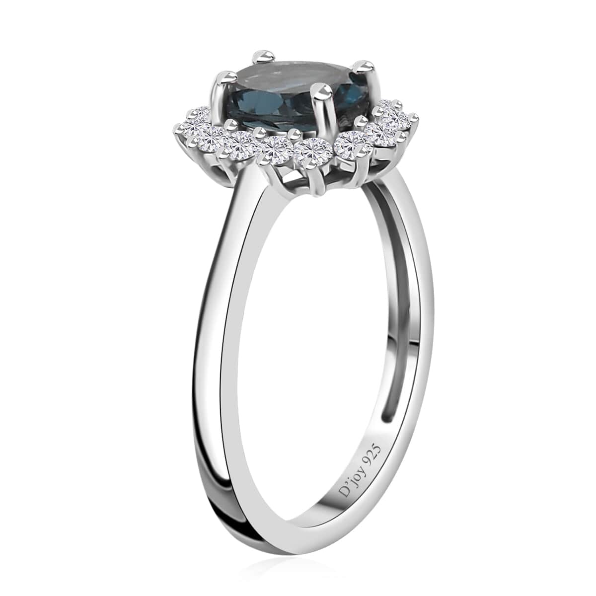 London Blue Topaz and White Zircon Sunburst Ring in Platinum Over Sterling Silver (Size 5.0) 1.40 ctw image number 3